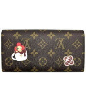 Louis Vuitton Red Portefeuille Brown Wallet Sarah Wallet Long Factory NM Candy